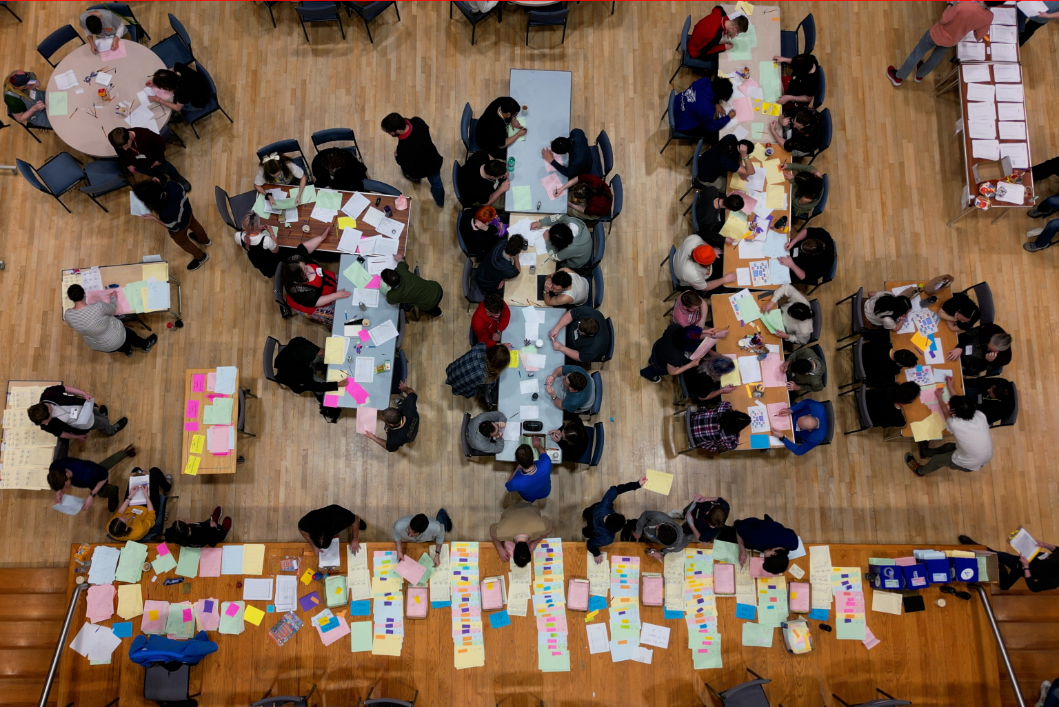 Overhead shot of the pi-by-hand calculation